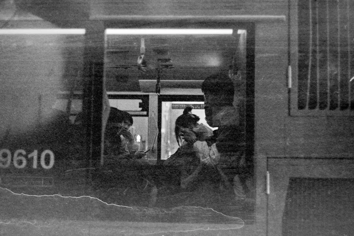 Street of Hong Kong street car commuters