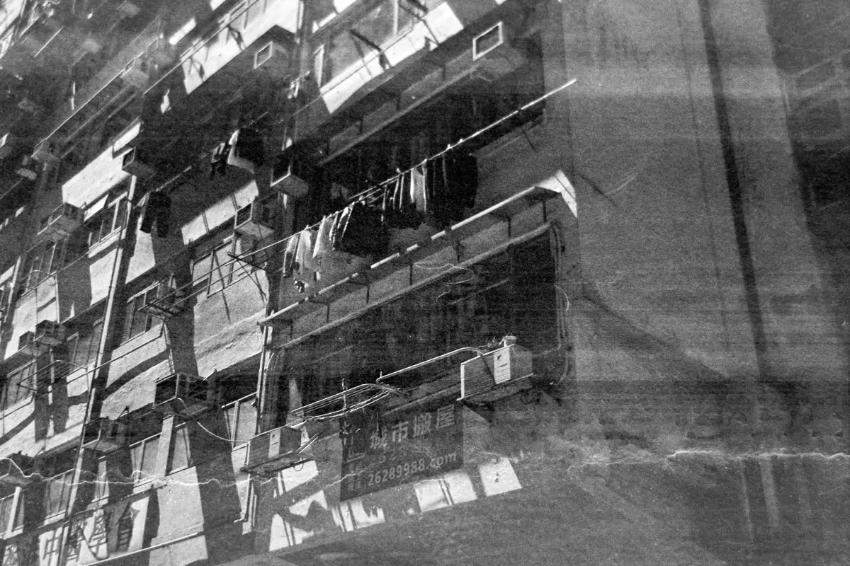Street of Hong Kong building balconies