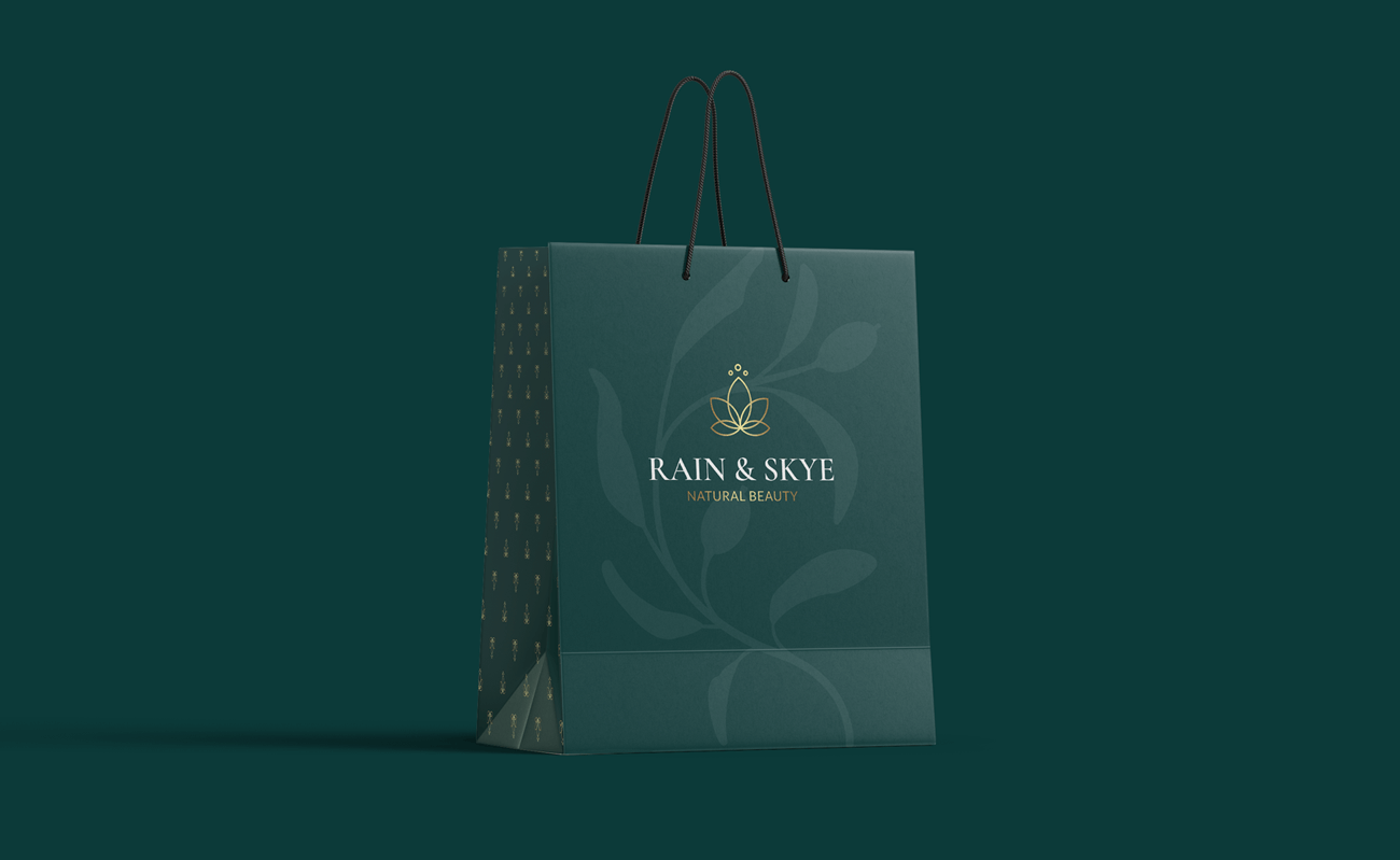 Rain and Skye logo on bag